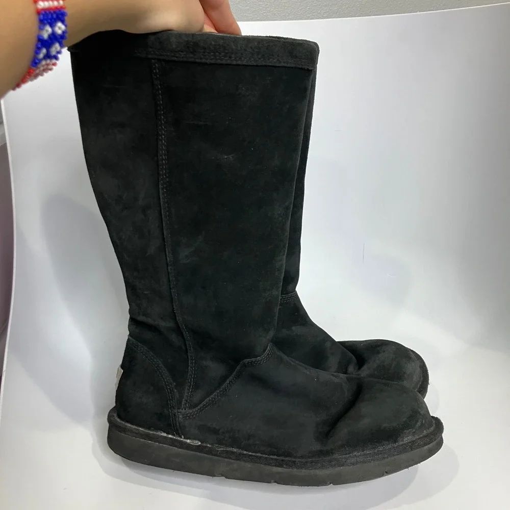 UGG Australia black tall boots side zipper black suede women's size‎ 7  trendy